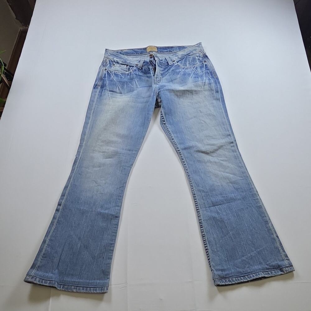 BKE Bootcut Light Blue Denim Jeans, Stretch, Logo Button Zip